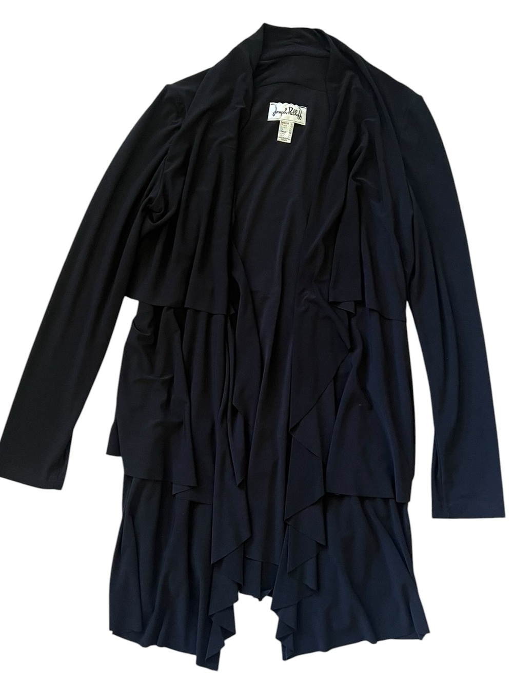 Joseph Ribkoff Open Front Draped Waterfall Cardigan Black Size 10
